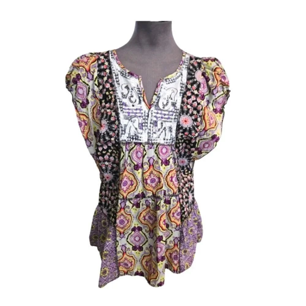 EC UNITY WORLD WEAR BOHO MIXED MEDIA TOP SZ.M